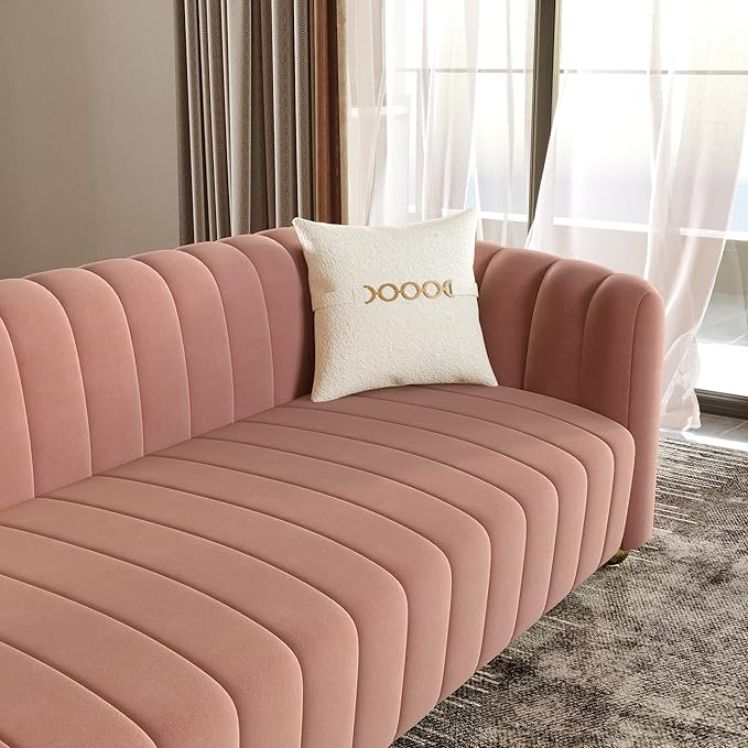 83'' Velvet Sofa for Living Room Modern Comfy Couch 3-Seater Apartment Sofa with 2 Pillows &amp Golden Metal Legs