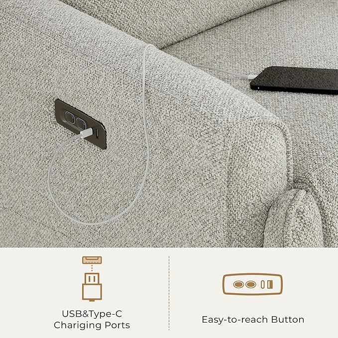 CHITA Power Recliner Chair Swivel Glider with Adjustable Power Headrest FSC Certified Electronic Modern Nursery Rocking Chair with USB and Type-C Ports Light Grey
