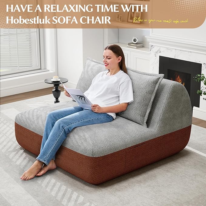 Hobestluk Small Couches for Small Spaces42” Mini Loveseat Sofa 2-Seater Armless Sofa Chair with Side Pocket for Living RoomBedroomDormOffice (Terracotta+Light Grey)