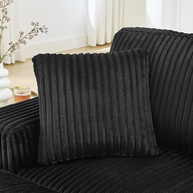 Corduroy Tufted Upholstered Sleeper Sectional Sofa L-Shaped Modular Convertible Sofa The arc-Shaped Footstool can be Placed Freely on The Left and Right (Black + Foam + 3 Seat)