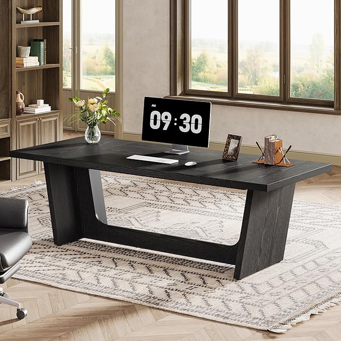 Tribesigns 70.87-Inch Executive Desk Large Wood Desk for Home Office Rustic Study Writing Table with Heavy-Duty Pedestal Extra Long Business Workstation