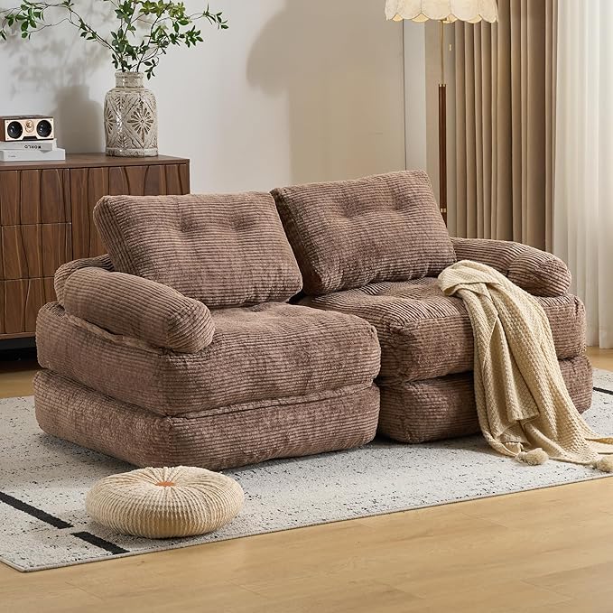 Folding Sofa Bed with ArmrestConvertible Sleeper Chair for Adults Folding Sofa Bed Foam Filling Couch with PillowSleeper Chairs Single Size Floor MattressBrown