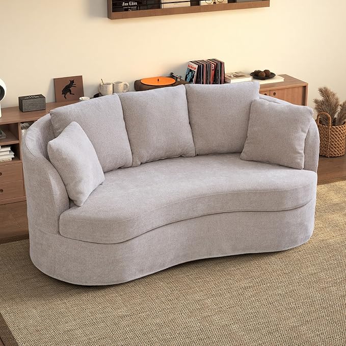 Chifee &amp Vingol 73 Modern Curved Sofa 3 Seater Comfy Cloud Couch Deep Seat Upholstered Sofa with Removable Cover for Living RoomTaupe