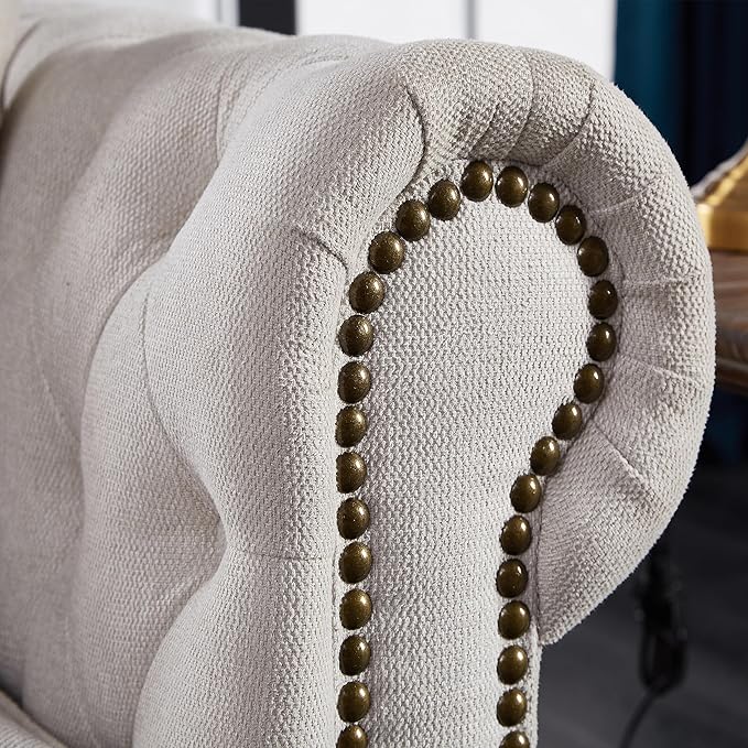ERYE 88-Inch Classic 3 Seat Chesterfield Sofa Couches for Living Room Bedroom Classic Button Tufted Linen Fabric Upholstered Chesterfield Sofa CouchWood Legs