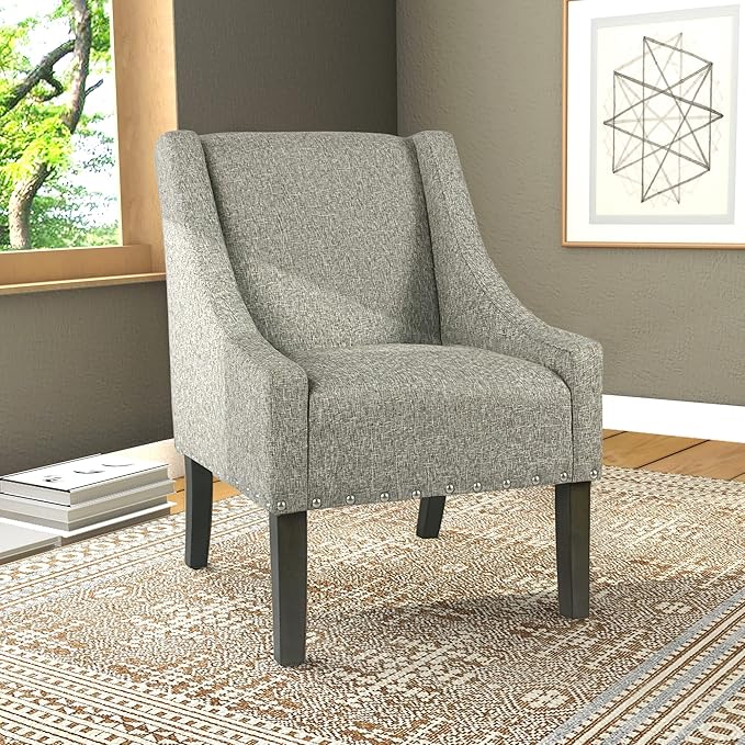 Homepop Home Decor | Upholstered Classic Swoop Arm Accent Chair | Accent Chairs for Living Room &amp Bedroom | Decorative Home Furniture Sterling Grey