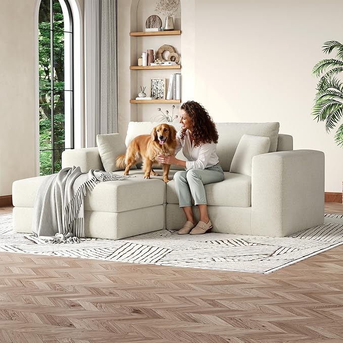 80 Modular Sectional Loveseat Sofa Bed No-Assembly Boneless Cloud Couch with Reversible l-Shape Chaise Non-Slip Deep Seat Chenille/Corduroy Sleeper for Small Living Spaces