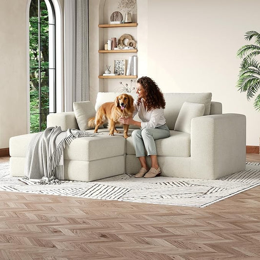 80 Modular Sectional Loveseat Sofa Bed No-Assembly Boneless Cloud Couch with Reversible l-Shape Chaise Non-Slip Deep Seat Chenille/Corduroy Sleeper for Small Living Spaces