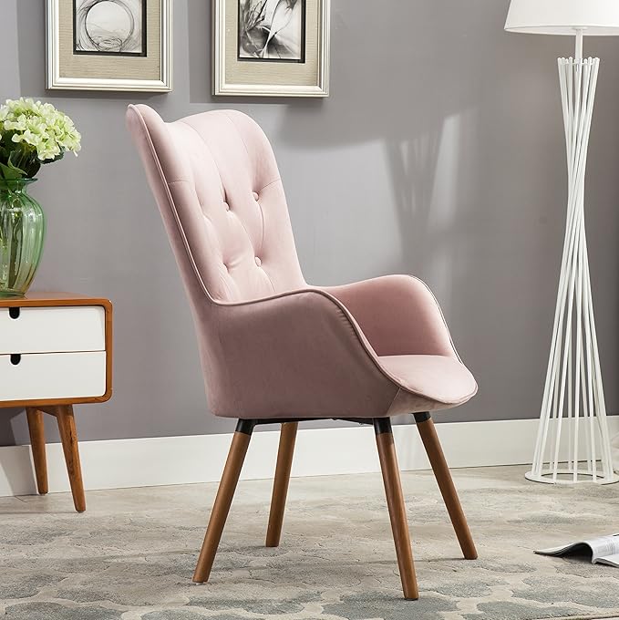 Roundhill Furniture Doarnin Contemporary Silky Velvet Tufted Button Back Accent Chair Mauve