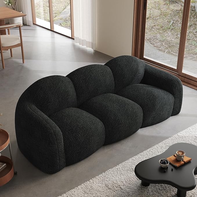 JACH Small Minimalist Sofa for Apartment Modern Comfy Upholstered Sofas Boneless Leisure Couches 3-Seater Cloud Couch for Living Room Bedroom Small Space (Black No Assembly Required)