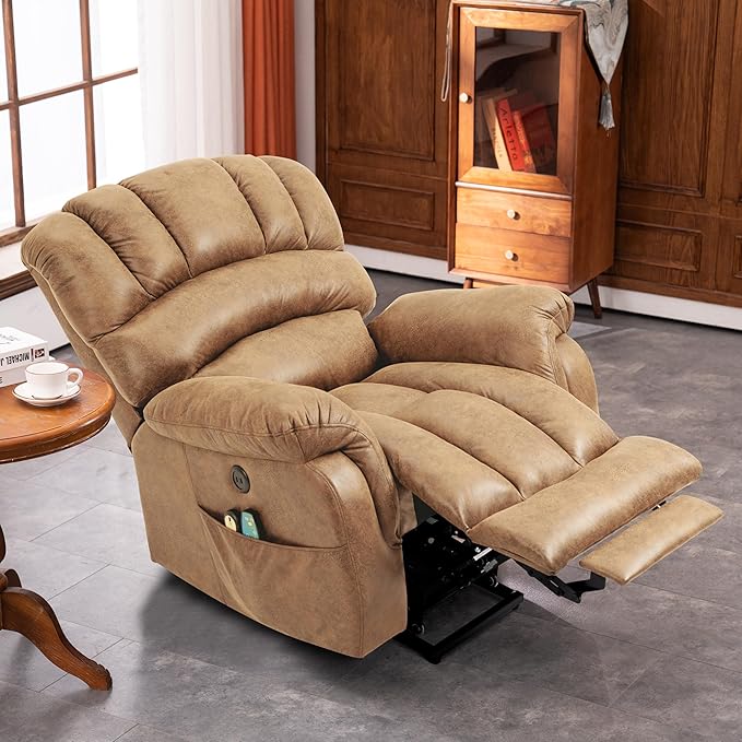 VIVIJASON Tall Man Large Power Lift Recliner Chair with Extended Footrest for Elderly Overstuffed Wide Electric Lift Chair with Heat &amp Massage 2 Remote Controls Side Pockets &amp USB Ports Sa