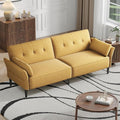 89” Futon Sofa BedComfy Futon Couch Bed with 2 Square PillowsConvertible Sleeper Sofa with Adjustable Backrest&amp Armrests Modern Loveseat Sleeper for Living Room Bedroom Linen Yellow
