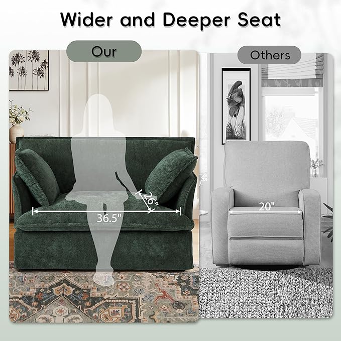 Merax 47.2 Oversized Accent Chair with Dual-Port Charging Skirted Base Deep and Wide Seat Cloud-Like Comfy Single Sofa Modern Design for Living Room&ampApartment ChenilleGreen
