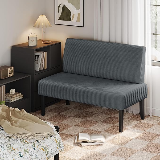 Yaheetech Small Comfy Sofa Mini Loveseat Couch 2-Seater Armless Sofa Chair Corduroy Fabric &amp Easy Assembly for Small Spaces Living RoomBedroomDormOffice Dark Grey