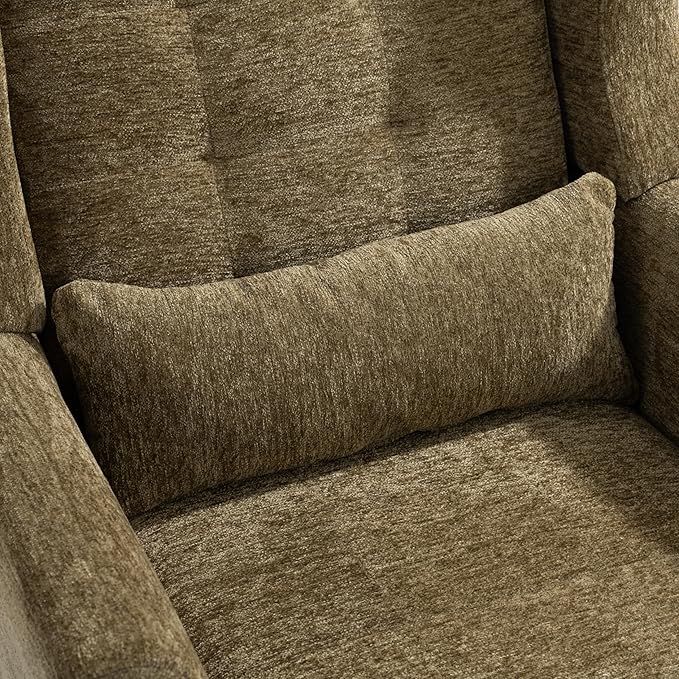 Livavege Mid Century Accent Chair with Wood Frame Chenille Fabric Modern Upholstered Lounge Reading Living Room Armchair w/Waist Cushion Comfy Single Sofa for Bedroom Sunroom Light Brown