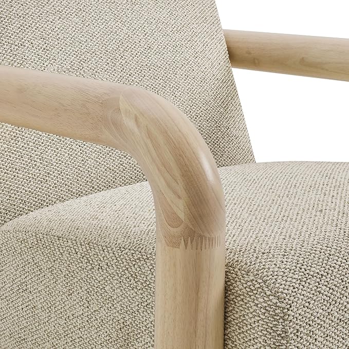 Modway Sereno Modern Boucle Fabric Accent Chair in Marble Oak with Rounded Wood Armrests – Upholstered Lounge Chair for Living Room or Bedroom