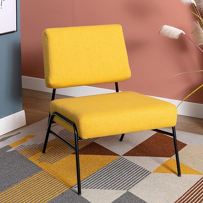 Wire Metal Frame Slipper Chair Armless Accent Chair Lounge Chair for Living Room Bedroomfor Boys Girls Home OfficeYellow Linen