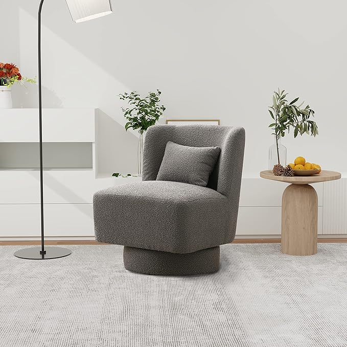 23.6 W Swivel Accent Chair and Comfy Accent Sofa Chair for Living Room 360 Degree Club Chair Leisure Chair for Bedroom Living Room Lounge Hotel Office (Gray Boucle)