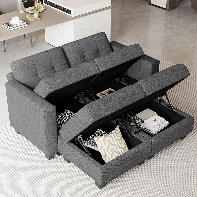 Belffin Modular Sectional Sofa with Storage Ottoman Modern Fabric L Shaped Couch with Chaise for Small Spaces Dark Grey