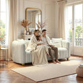 Modern Lambswool Loveseat Sofa Couch for Living Room 84 Comfy Upholstered 3 Seater Sofa Couch with Gold Metal Legs &amp 2 Pillows Luxury Sectional Sofa for Bedroom Office Apartment Creamy-White
