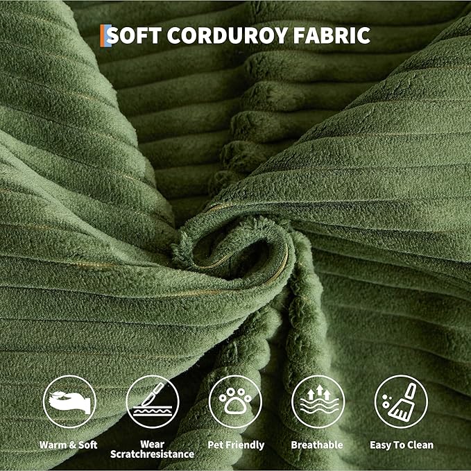 Convertible Sleeper Sofa Bed 78.8 Floor Sofa Bed 5-in-1 Folding Mattress Couch Loveseat with Fixed-Shape Frame Pillow Corduroy Fabric for Living Room Bedroom Lounge Green