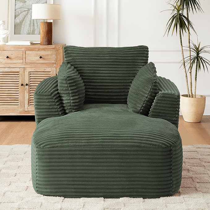 45.3W Boneless Chaise Lounge Sofa Chair Indoor Oversized Corduroy Reading Cloud Couch with Soft Pillows Comfy Single Seat Floor Sleeper Sofa Bed for Living Room Apartment Office Small Spaces