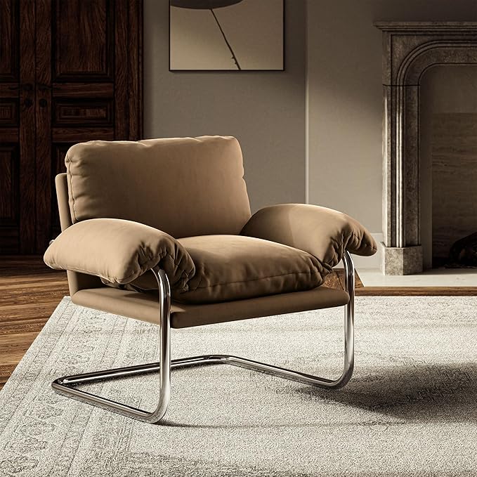 Modway Ansel Performance Velvet Accent Chair in Taupe - Stain-Resistant Velvet Lounge Chair for Living Room Bedroom - Corner Reading Chair with Arms and Removable Cushions