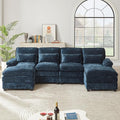 113 U Shaped Sectional Sofa Comfy Cloud Couch Chenille Sofa Sleeper Deep Seat Sofa with 4 Throw Pillows 4-Seater Double-Layer Modern Sofa for Living Room Dark Blue
