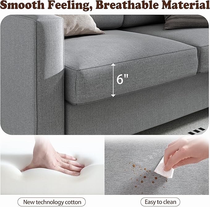 Convertible Sectional Sofa L Shaped Couch 5-Seat Sofas for Living Room Small Apartment Reversible Sectional Couch Light Grey