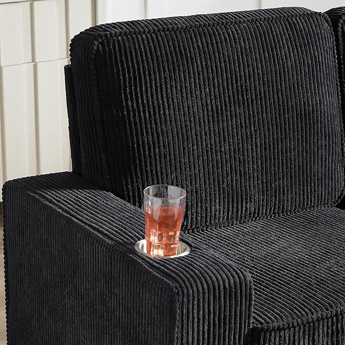Modern Black Fabric Sofa Compressed 3-Seater Couch for Living Room Bedroom Office Versatile Furniture