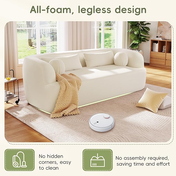 86 Curved Cloud Couch Curved SofaBoneless Couch Upholstered Sofa with Pillows No Assembly with High-Density Foam 3-Seater Luxury Modern Compressed Sofa Beige