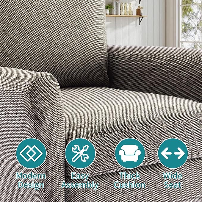 OLIXIS Comfy Accent Chair for Living Room Bedroom and Waiting Room Upholstered Mid-Century Reading Chair with Pillow and Solid Wood Legs Wide Singe Modern Lounge Sofa (Gray 2 Pack)