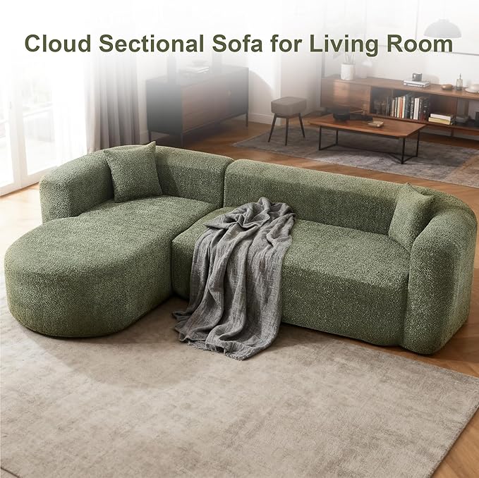 109.4 Sectional Couch with L-Shaped Chaise Boneless Modular Sectional Sofa Soft Chenille Sofa with Deep Seat for Living Room No Assembly(Left-Facing Chaise Green) | Breaathable Material