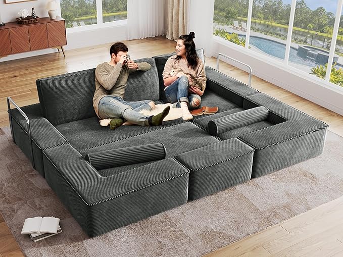 YITAHOME 103 Modular Sectional Sofa Couches Convertible Cloud Sofa Bed Comfy Easy-Clean Soft Corduroy Sectional Sofa with Deep Seat for Living Room Bedroom Grey