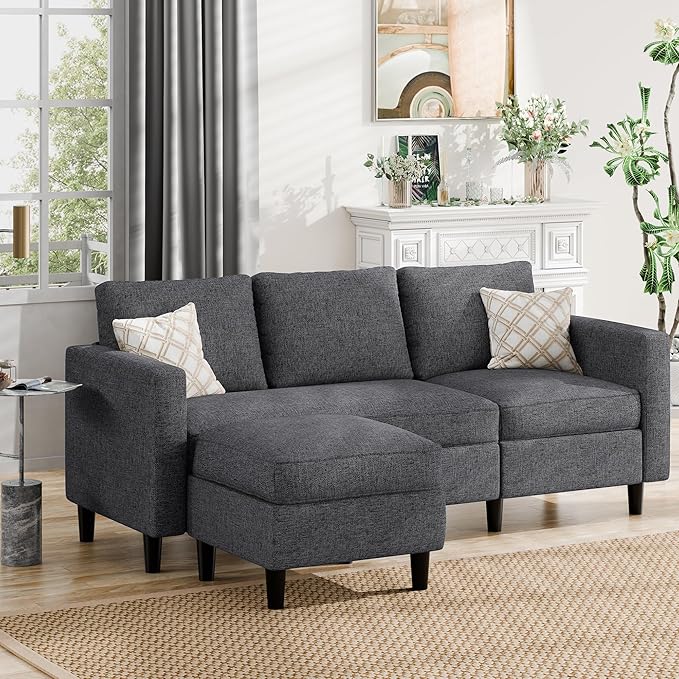 JAMFLY Sectional Sofa Couch Convertible L Shaped Sofas with Ottoman Small Sectional Couches for Living Room 3 Seater Couch for Small Spaces Pink