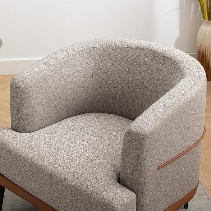 Modern Two-Tone Barrel Fabric Chair Upholstered Round Armchair for Living Room Bedroom Reading Room (Burnt Orange)