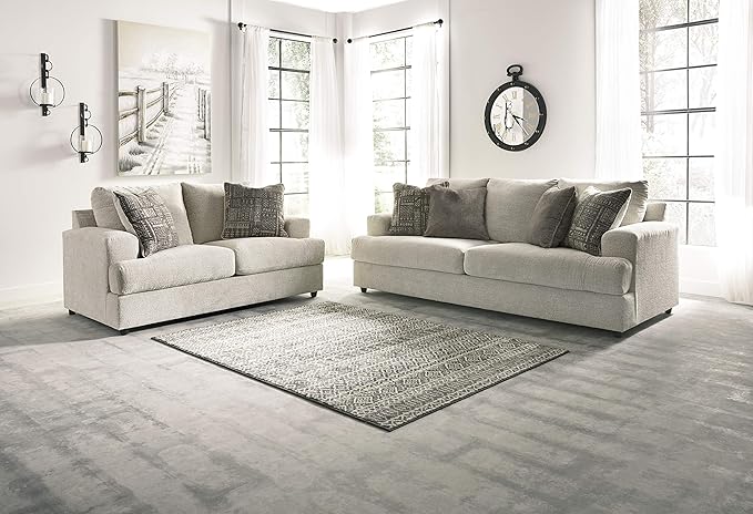 Signature Design by Ashley Soletren Contemporary Chenille Loveseat with 2 Accent Pillows Off-White