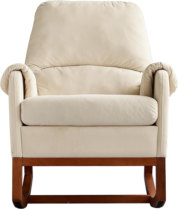 Modern Comfortable Velvet Rocking Chair for Living Room Reading Room Beige Color