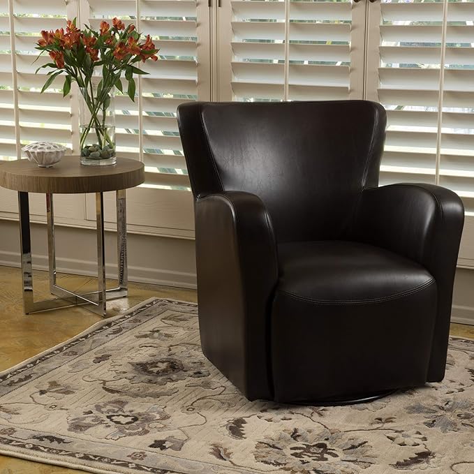 Christopher Knight Home Vada Leather Swivel Chair Brown