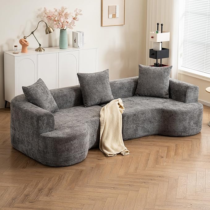 106.72” Curved Sofa Oversized Curved Couch for Living Room Corduroy Fabric Foam Couch Modern Deep Seat Couched with Pillows No Assembly Grey