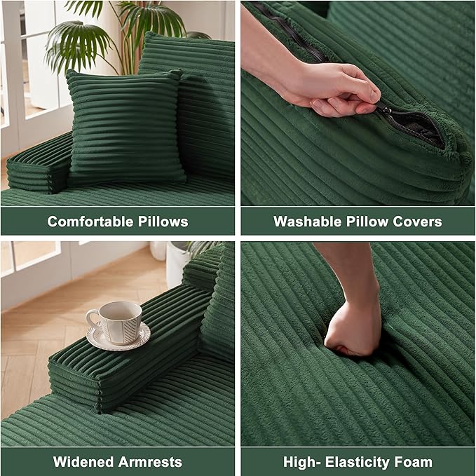 Cloud Sectional Couch Modular Sectional Sofa with Deep Seat Boneless Sofa for Living Room Fluffy Comfy Couch with L-Shaped Chaise Green