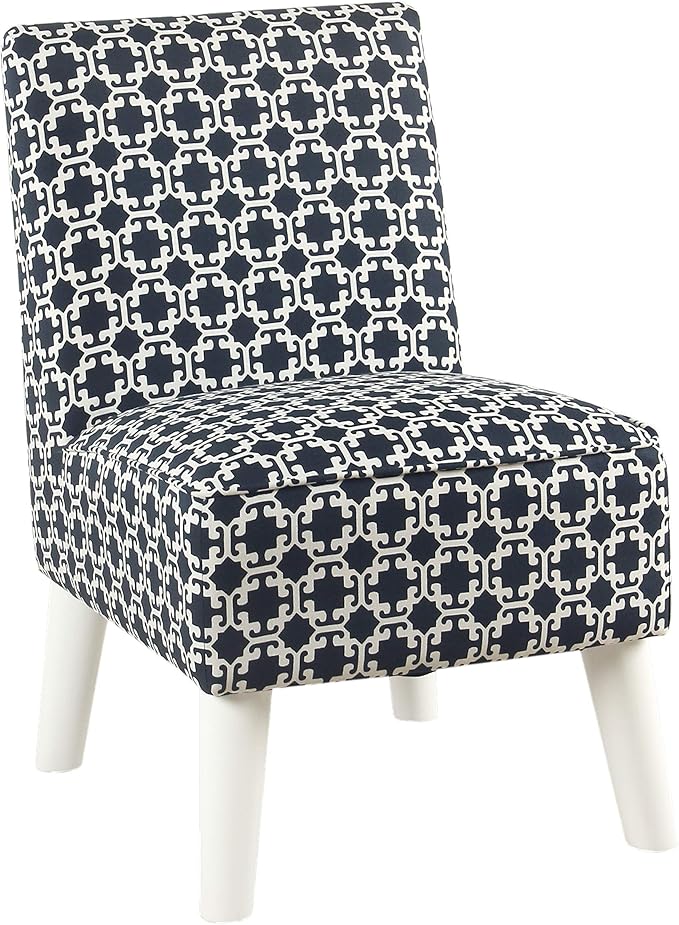 HomePop Youth Modern Armless Slipper Chair Indigo and White Lattice