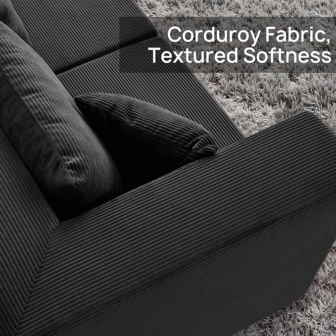 YINIX 140 Modular Sectional Sofa Couches Corduroy Sleeper Deep Seat Sofa Bed Comfy Cloud Couch for Living Room Floor Sofa 6 Piece Free Combination Compression Sofa Black