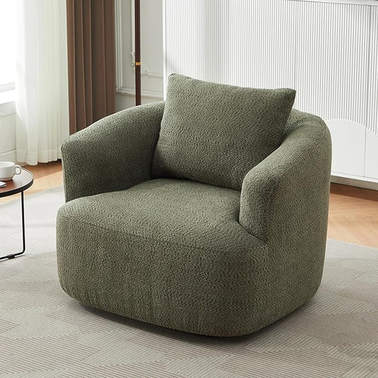 Polibi 360° Chenille Upholstered Swivel Barrel Chair 38.2 W Accent Chair Sofa Chair with a Throw Pillow for Living Room Bedroom Office and Hotel (Green)