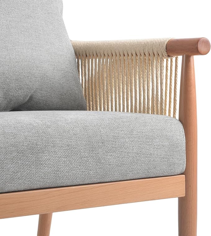 Soohow Mid-Century Modern Braid Armchair Wooden Accent Chair for Living Room &amp Bedroom Reading Spaces