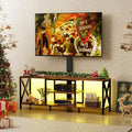 TV Stand with Mount and LED Lights Universal TV Stand Mount for 32-75 inch TV Entertainment Center with Storage Metal TV Console Table Height Adjustable TV Stands for Living Room Rustic Brown