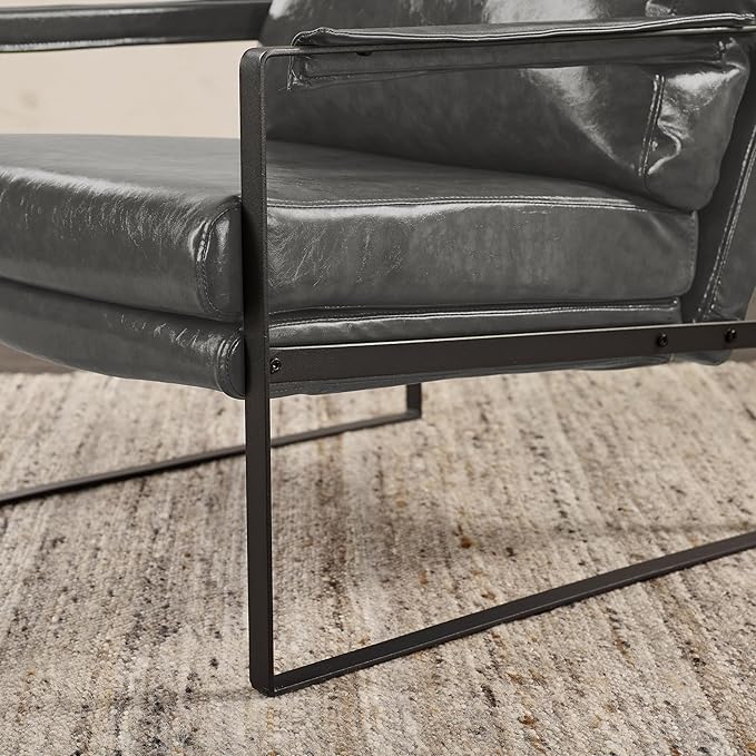 Volans Mid Century Modern Accent Chair with Arms for Living Room Faux Leather Accent Chairs for Lounge Metal Frame Armchair Reading Chair Single Sofa for Bedroom Office Gray