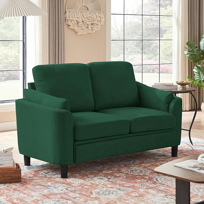 60 Small Loveseat Sofa Mid Century Modern Love Seat Couch with Back Cushions and Wood Legs 2 Seater Couches for Living Room Bedroom Small Spaces (Green)