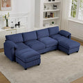 118'' U-Shaped Sectional Couch with 2 Ottoman Oversized Modular Couches for Living Room Corduroy Deep Seat Cloud Sofa with Center Stitched Blue