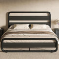SHA CERLIN Full Size Metal Bed Frame with Wooden Headboard and Footboard Heavy Duty Oval-Shaped Platform Bed Frame with 10 Under-Bed Storage Noise Free No Box Spring Needed Black