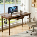 Natural Solid Wood Desk with Drawers Mid Century Modern Real Wood Writing Desk Home Computer Office Desks for Work Standing Desk for Bedroom Small Spaces (Walnut Color 47.24×22.05(120×56cm))